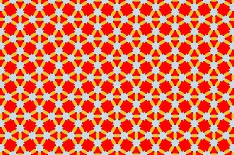 A pattern of red and yellow shapes and stars Stock Illustration