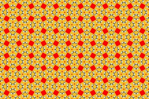 A pattern of red and yellow squares with a heart in the middle Illustrazione stock
