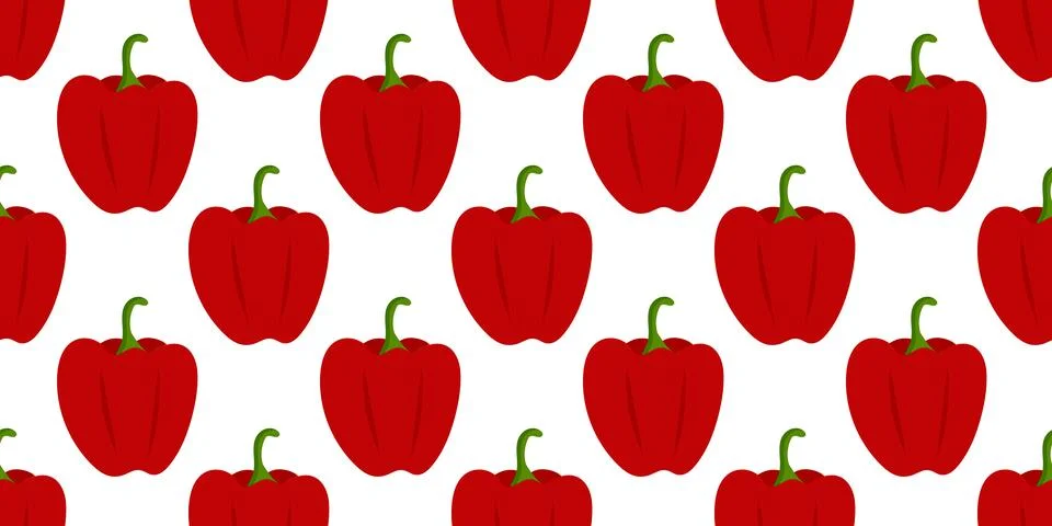 Pattern Red bell Peppers, vegetables. Healthy Eating, farming. Seamless print of Stock Illustration