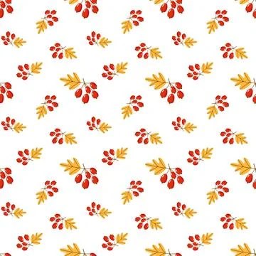A pattern with red berries and leaves Stock Illustration