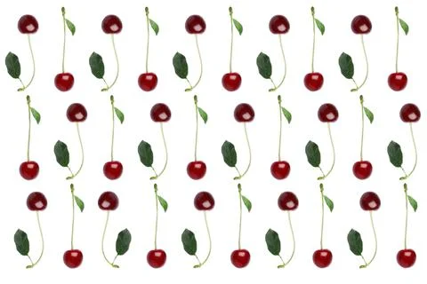 Pattern of red cherries on white background Stock Photos