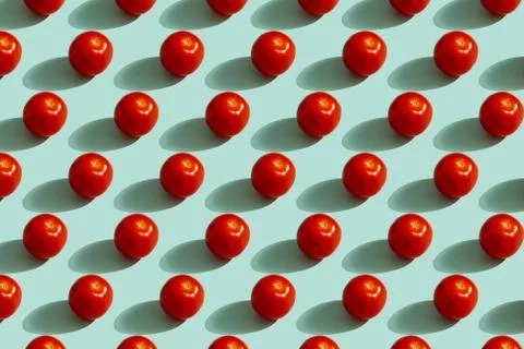 Pattern of red cherry tomatoes on blue texture Stock Illustration