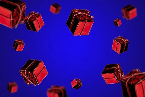 Pattern red christmas gift box on a colorful background Stock Photos