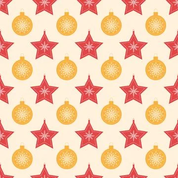 Pattern of red Christmas tree toy and yellow ball Stock Illustration