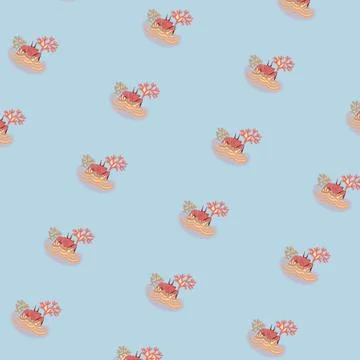 Pattern with red crab and coral on the send. Illustrazione stock