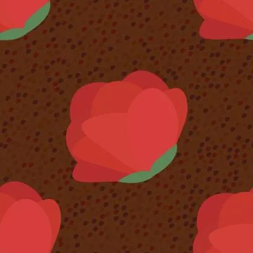 Pattern with red flowers and circles on brown Stock Illustration