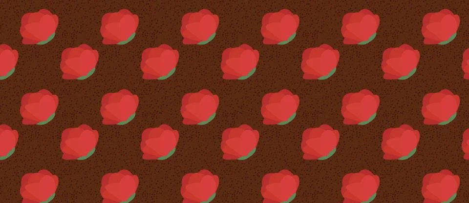 Pattern with red flowers and circles on brown Stock Illustration