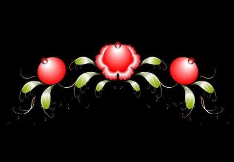 The pattern of red flowers and leaves on a black base. EPS10 vector illustration Stock Illustration
