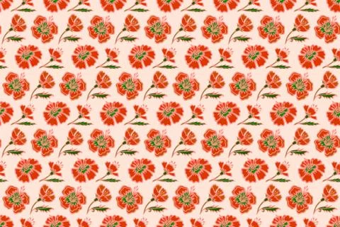 Pattern with red flowers on pink background Stock Illustration