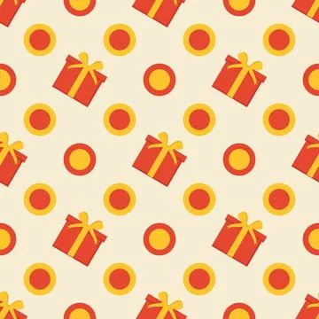 Pattern of red gift and circle on yellow Stock Illustration