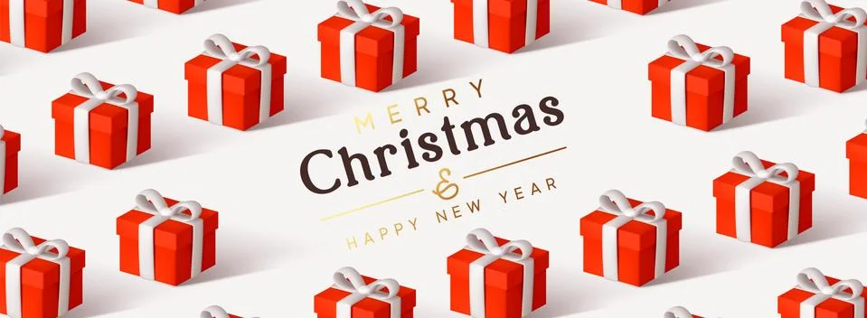 Pattern with red gift box. Christmas presents background. 스톡 일러스트