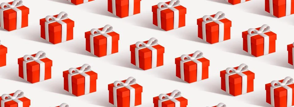 Pattern with red gift box. Christmas presents background. Illustrazione stock