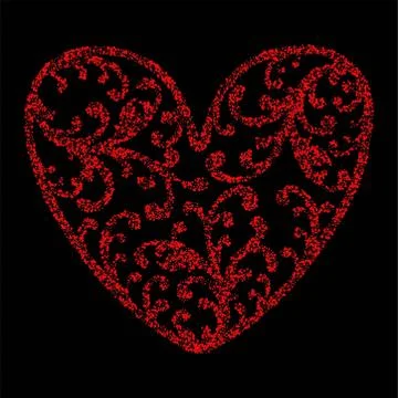 Pattern with red heart on black background. Stock Illustration