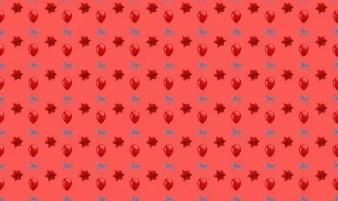 Pattern of red hearts and blue stars on coral background Stock Illustration