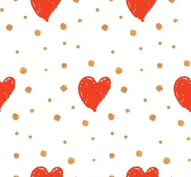 Pattern with red hearts and gold Illustrazione stock