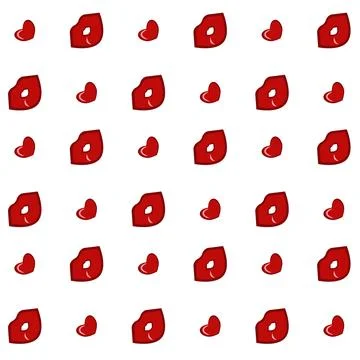 A pattern of red hearts and lips on a white background (2) Illustrazione stock