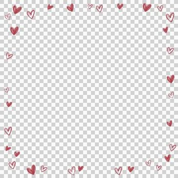 Pattern of red hearts is forming frame in hand-drawn style on transparent Stock Illustration