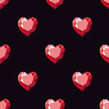 Pattern with red hearts rubies on a black background. Illustrazione stock