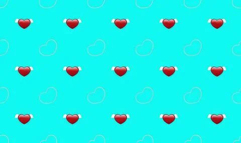 Pattern of red hearts with white wings on blue background Stock Illustration