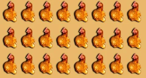 Pattern with Red hen close-up. Farm bird. Fotos Stock