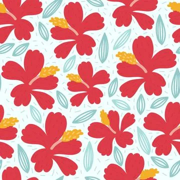 Pattern with red hibiscus Stock Illustration