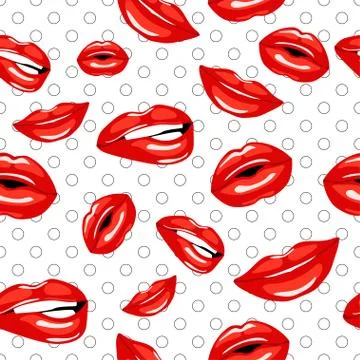 Pattern with red kissing and smiling cartoon lips Stock Illustration