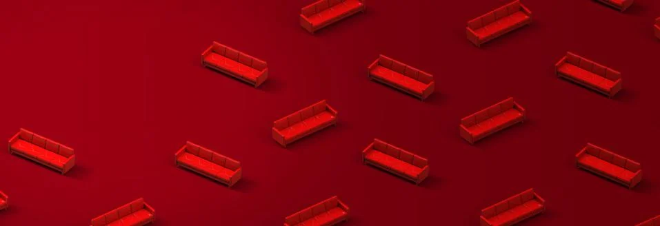 Pattern of red leather sofa on red background. 3d rendering Stock Illustration