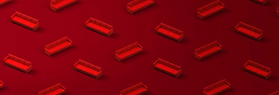 Pattern of red leather sofa on red background. 3d rendering Stock Illustration
