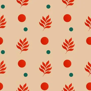A pattern of red leaves and green circles Illustrazione stock