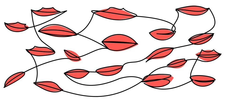 Pattern with red lips in one line on a white background. Stock Illustration