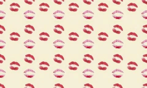 Pattern of red lipstick kisses on light background Stock Illustration