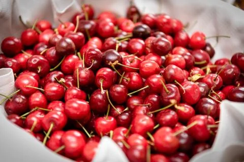 Pattern of red ripe cherries 스톡 사진
