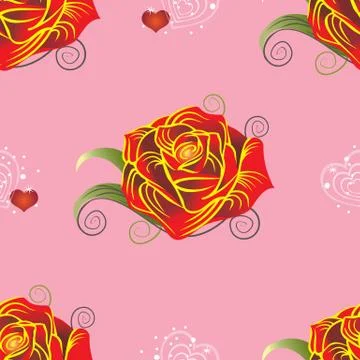 Pattern red rose with hearts on pink background イラスト素材