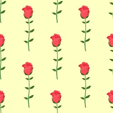 A pattern of a red rose on a yellow background Stock Illustration
