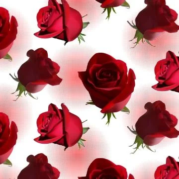 A pattern with red roses with green leaves against a red circle consisting Illustrazione stock