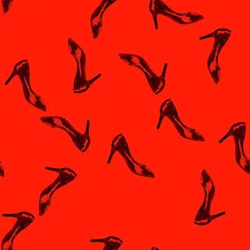 Pattern red shoe high heel shoes sketch hand drawn Stock Illustration
