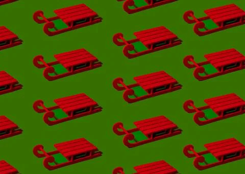 Pattern of Red sledge Minimalistic concept in isometric style in red and green Stock Illustration