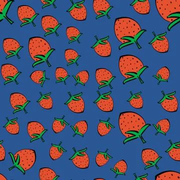 A pattern of red strawberries Drawn with a black outline. illustration of a Stock Illustration