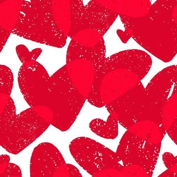 Pattern with red textured hearts. Seamless colorful romantic background. Stock Illustration
