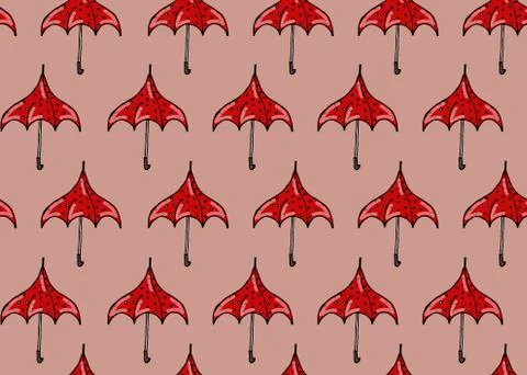 Pattern of red umbrellas on a peach background Stock Illustration