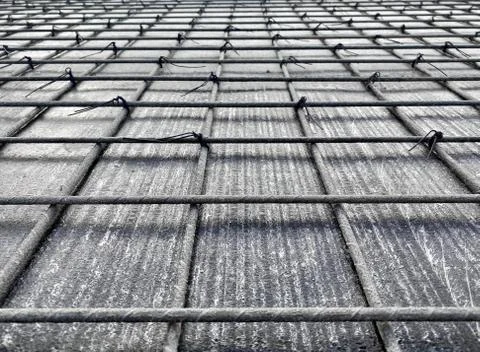 Pattern. Reinforcement mesh in the construction of the floor of the house 스톡 사진