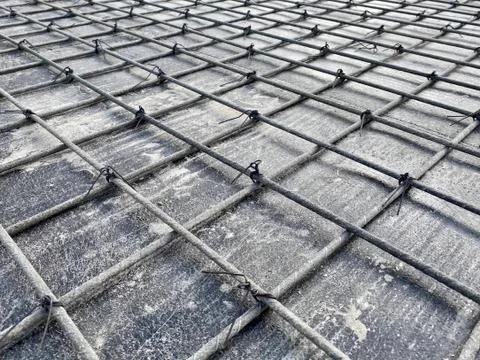 Pattern. Reinforcement mesh in the construction of the floor of the house 스톡 사진