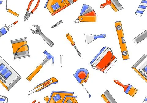 Pattern with repair working tools. Equipment for construction industry and Stock Illustration