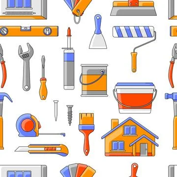Pattern with repair working tools. Equipment for construction industry and Stock Illustration