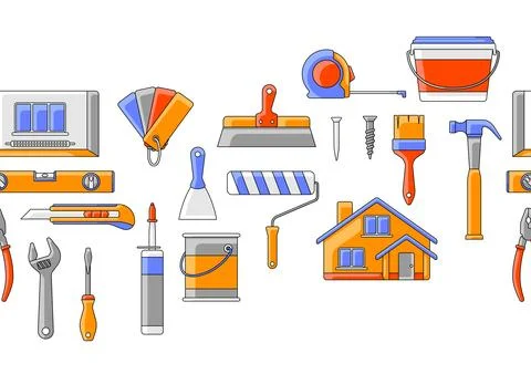 Pattern with repair working tools. Equipment for construction industry and 스톡 일러스트