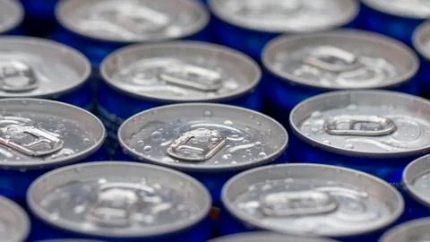 Pattern repeating of beer cans in alcohol and beverage department of supersto Stock Photos