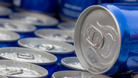 Pattern repeating of beer cans in alcohol and beverage department of supersto Stock Photos