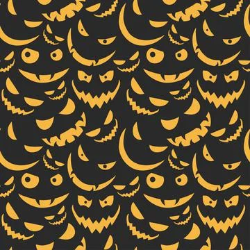 Pattern with retro 70s style Halloween elements. Stock Illustration