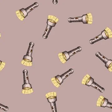 Pattern retro flashlight sketch hand drawn black Stock Illustration