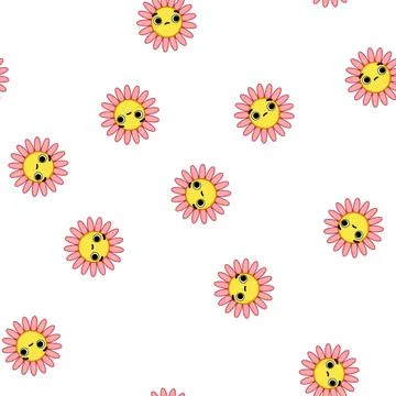 Pattern retro flower character cartoon vector 스톡 일러스트